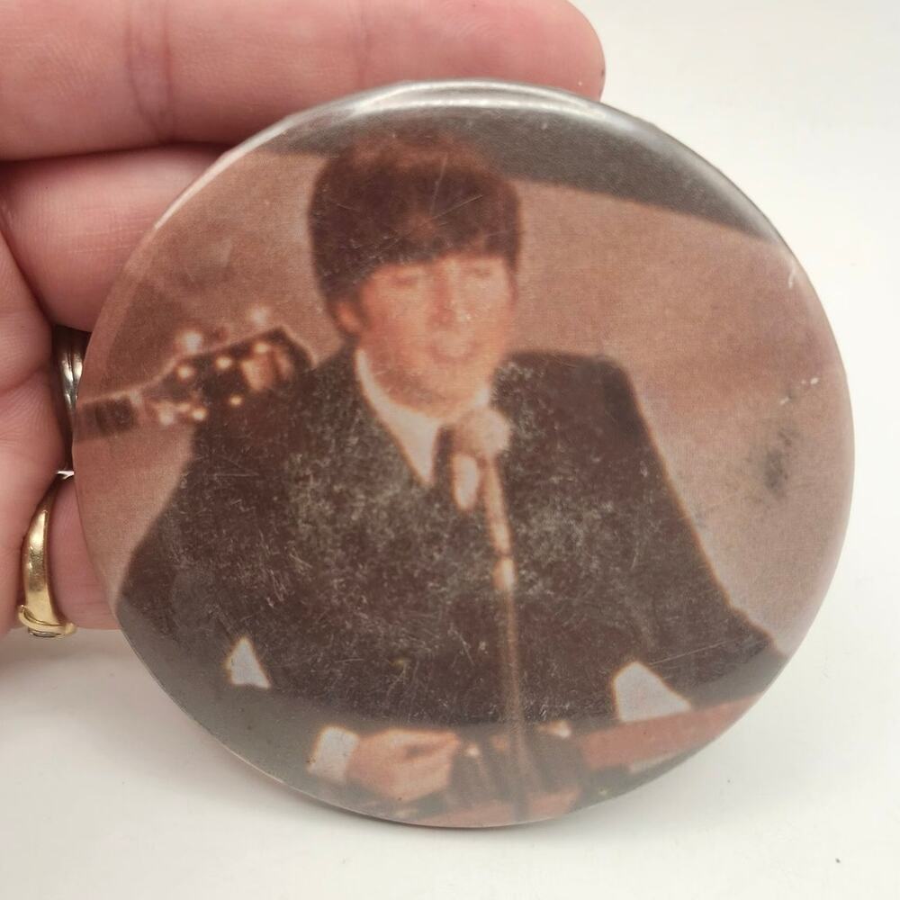 Possible John Lennon Beatles Sepia Photo 3 Inch Pinback Button Music Memorabilia